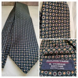 Roundtree & Yorke Mens Geometric Pattern Silk Tie Hand Sewn Easy Care Extra Long